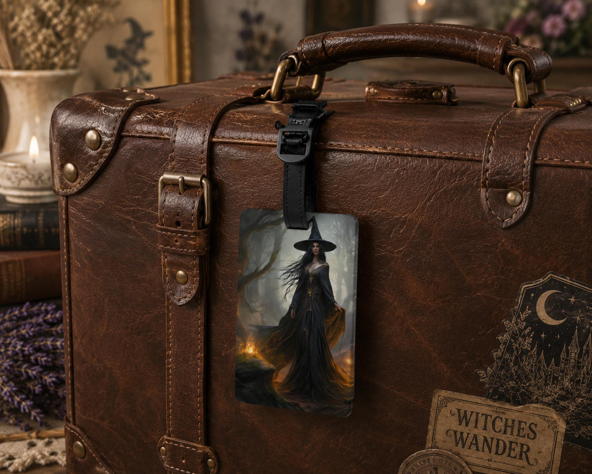 Witchy Travel Decor Gift Idea for Bestie Halloween Gothic Luggage Tag Mystic Travel Witch Suitcase Practical Magic Accessory Goth Bag Badge