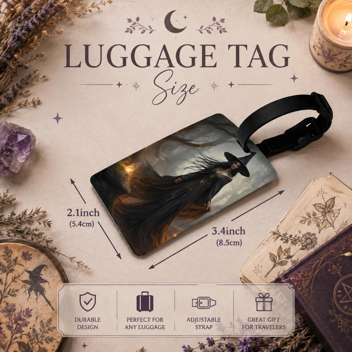 Witchy Travel Decor Gift Idea for Bestie Halloween Gothic Luggage Tag Mystic Travel Witch Suitcase Practical Magic Accessory Goth Bag Badge