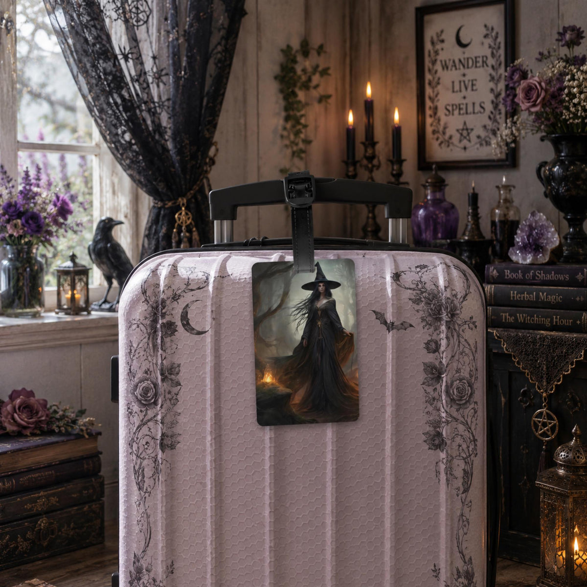 Witchy Travel Decor Gift Idea for Bestie Halloween Gothic Luggage Tag Mystic Travel Witch Suitcase Practical Magic Accessory Goth Bag Badge