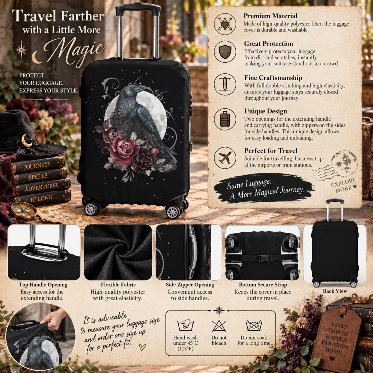 Tarot Crow Travel suitcase Cover, Great Holiday Gift