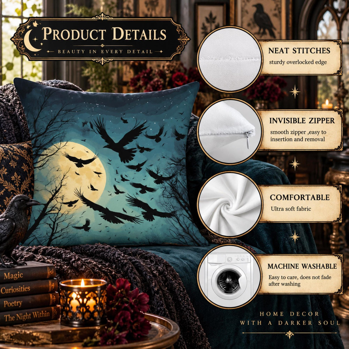 Raven Crow Pillow