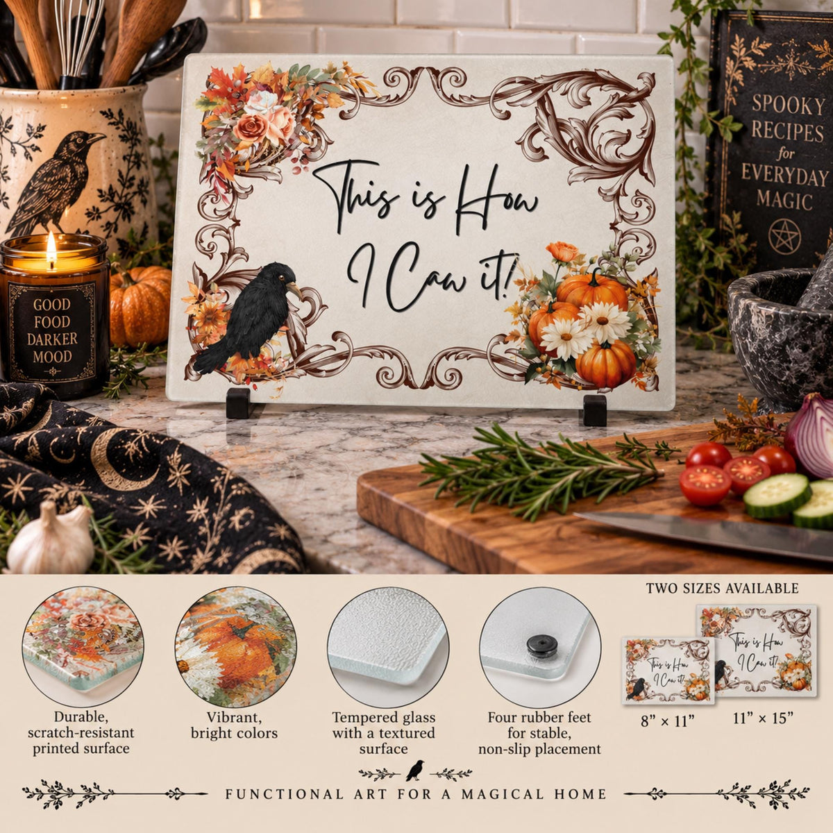 Halloween Fall Host Gifts for Foodies Goth Farmhouse Funny Cutting Board Whimsigoth Edgar Allan Poe BF Gift Raven Lover Realtor Closing Gift