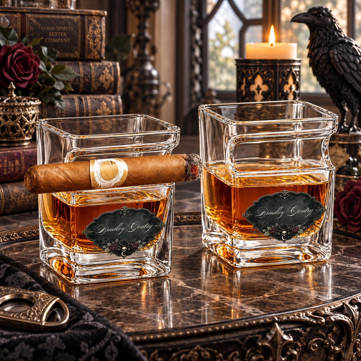 Groomsmen's Gothic Whiskey Glass and Accessories