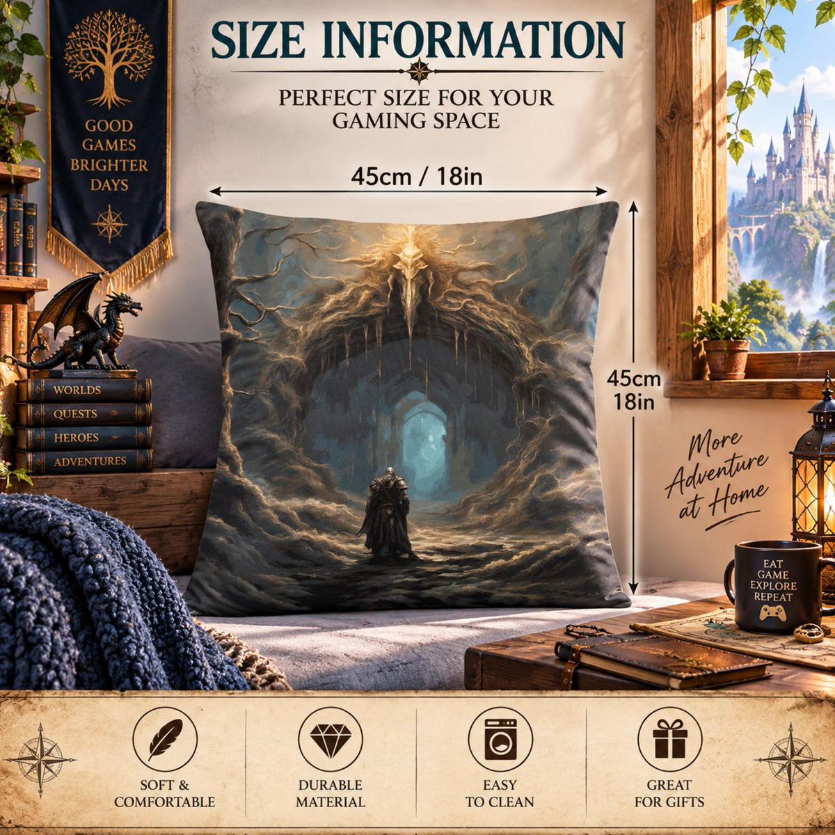 Elden Ring Square Plush Throw Pillow Cover