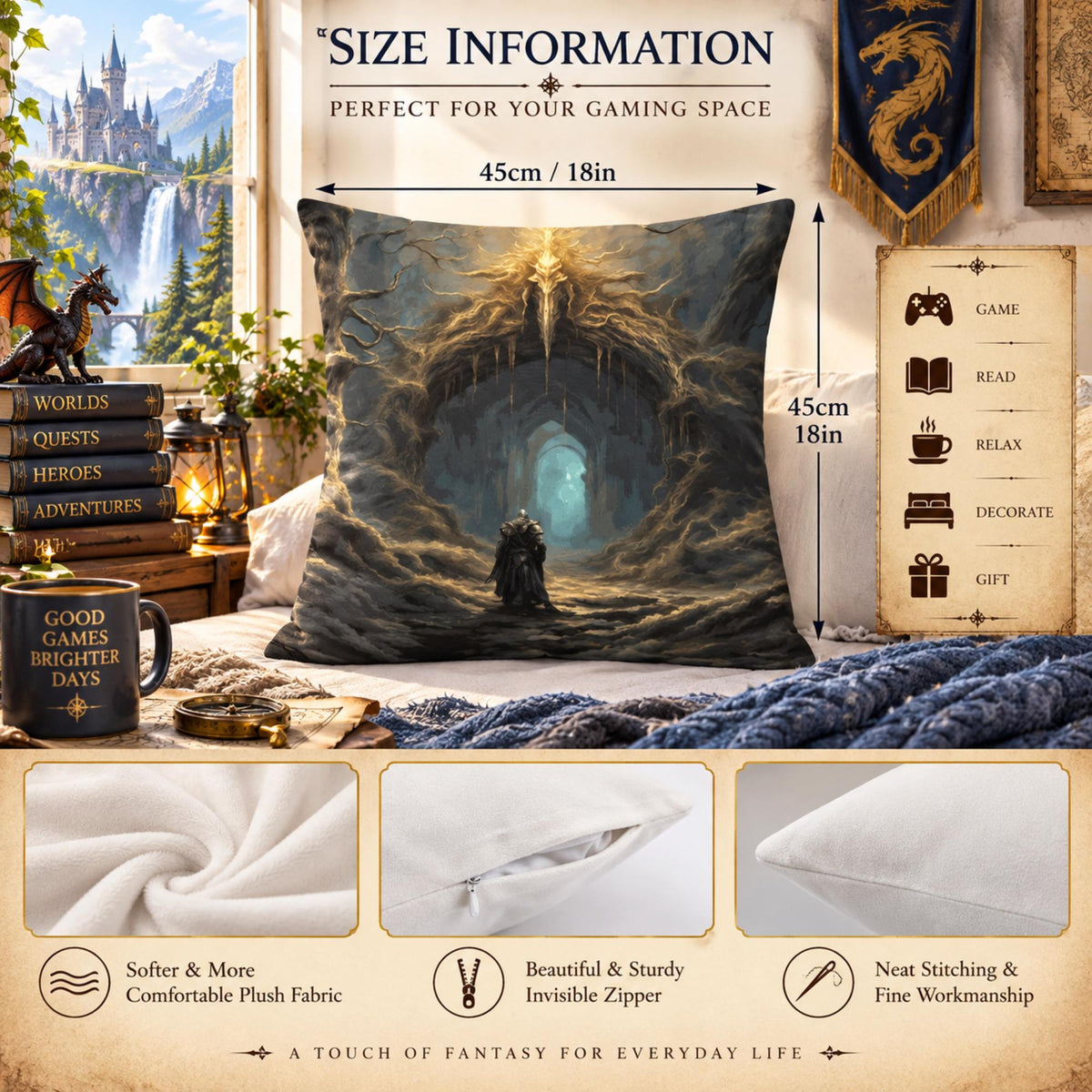 Elden Ring Square Plush Throw Pillow Cover