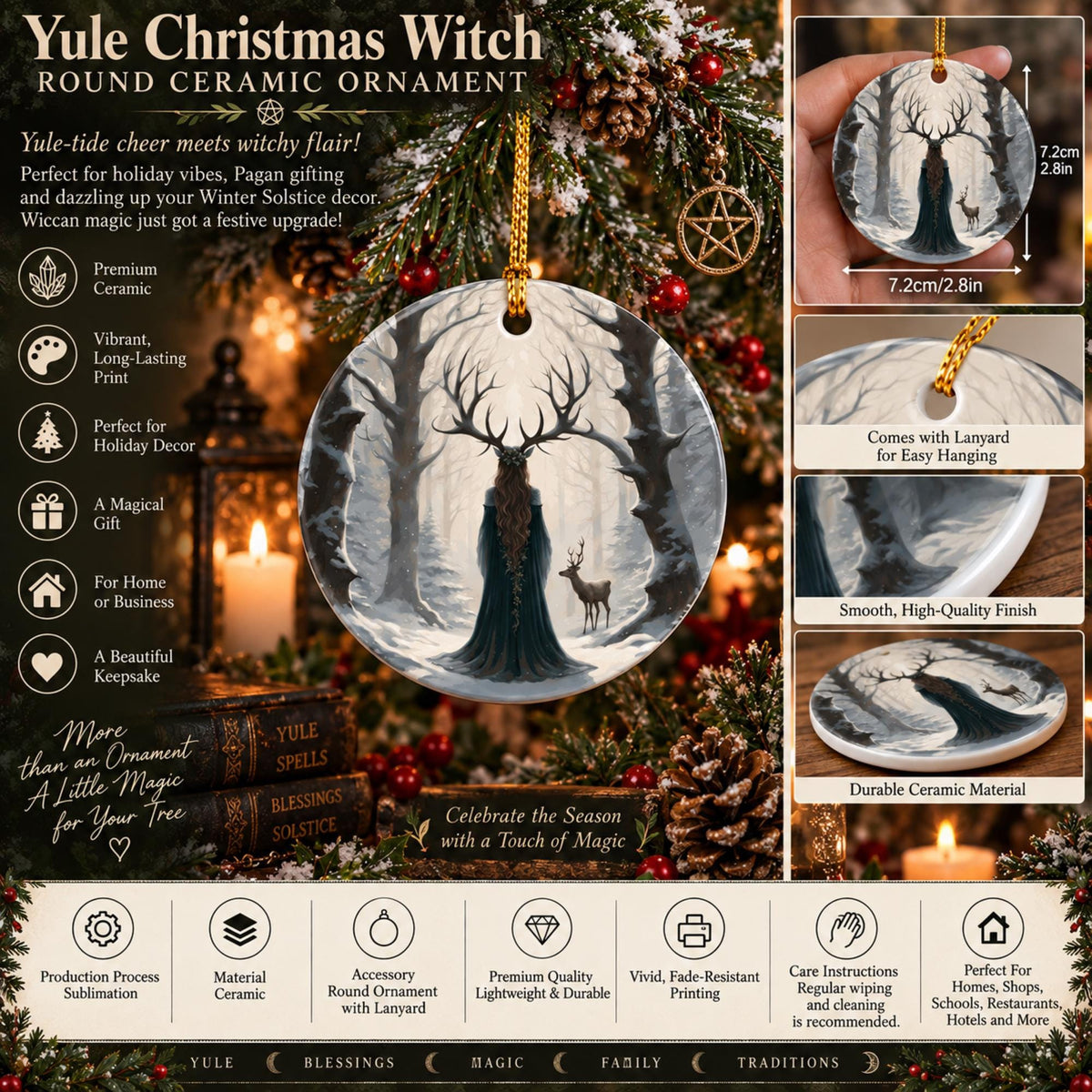 Witchy Gift Idea for Coworker Yuletide Pagan Ornament for Winter Solstice Decor Idea Gift for Mom Bestie Cottagecore Holiday Christmas Decor