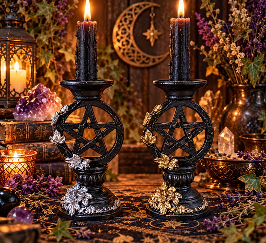🔮 Pentagram Crystal Ball Display Stand & Altar Candle Holder