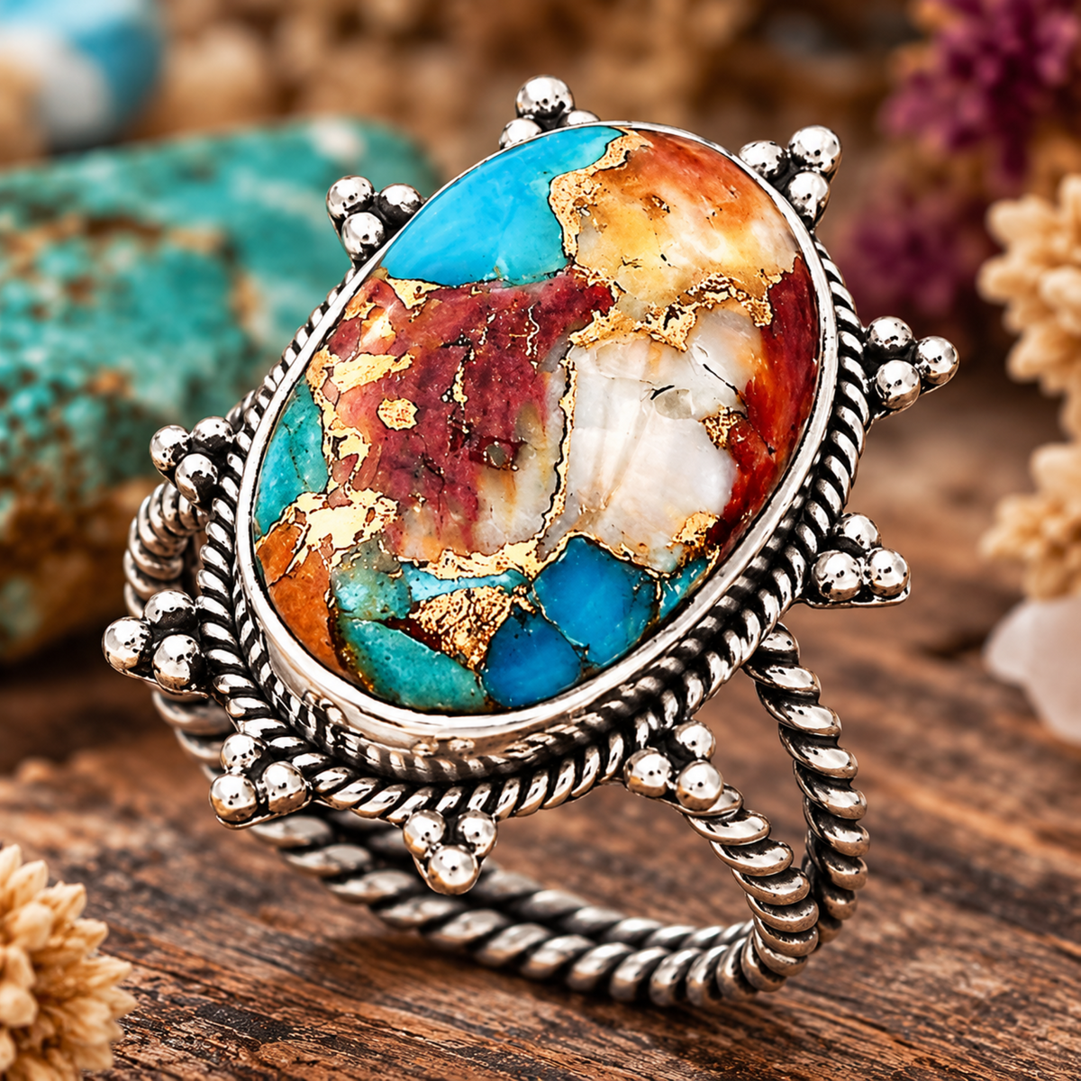 ✨ Bohemian Mosaic Turquoise Statement Ring