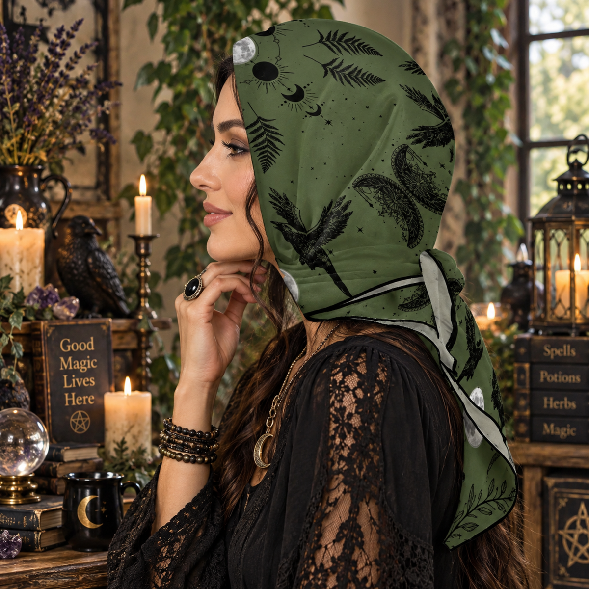 Magical Witch Square Gift for Mom Mystical Head Scarf for Gothic Halloween